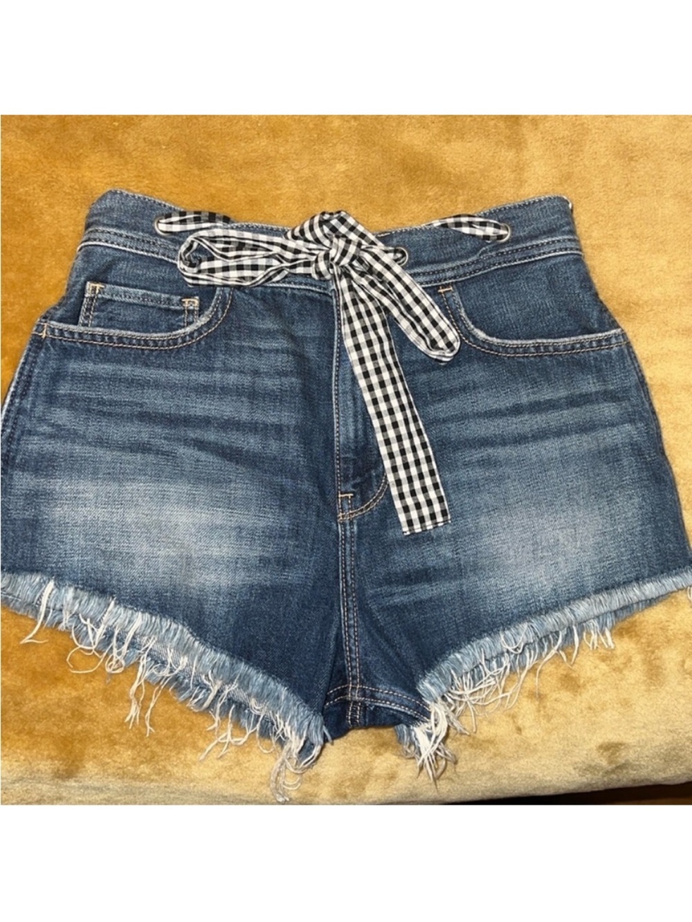 Hollister • Women’s 26W • High Rise Vintage Shorts with Gingham Tie • Dark Blue